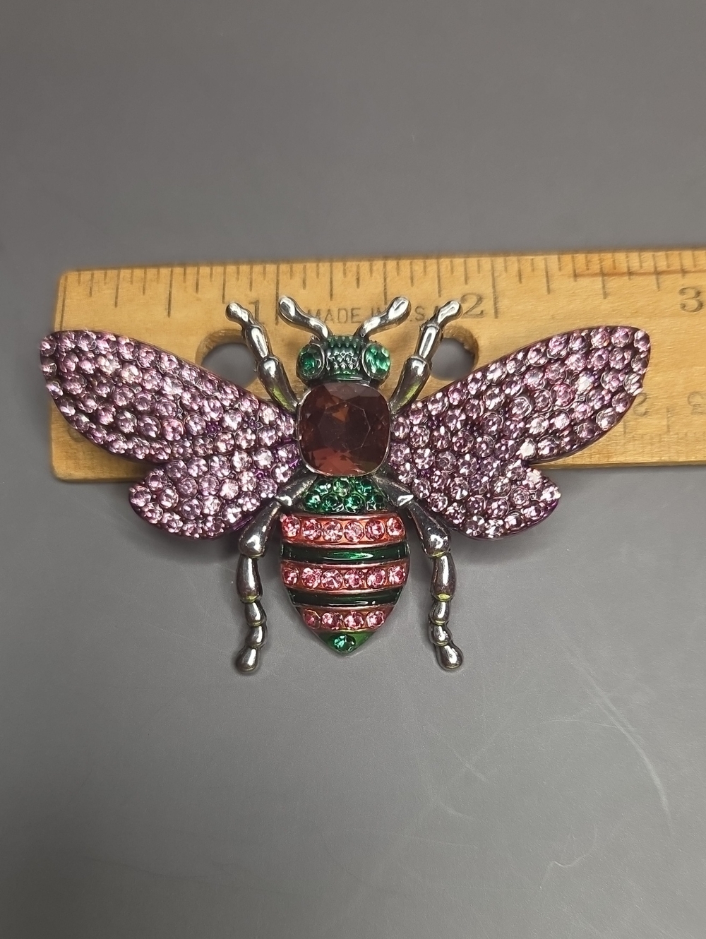 Pink and Green Crystal Bee Brooch